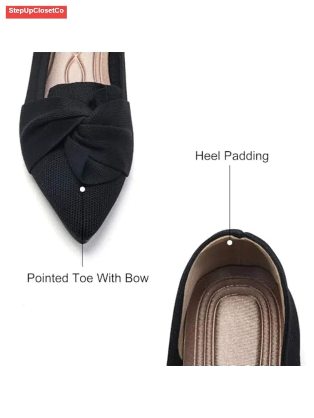 Pointed Toe Ballet Flats with Bow - Comfortable Knit Dressy Flats